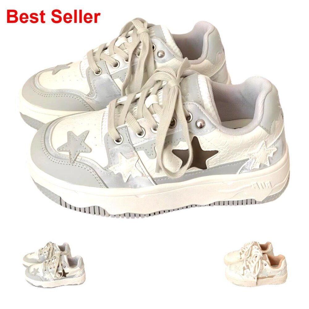 Chunky Platform Walking Sneakers with Star Details for Women